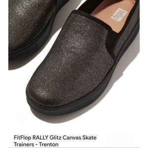 NEW FitFlop RALLY Glitz Canvas Skate Trainers Silver Black SIZE 10
